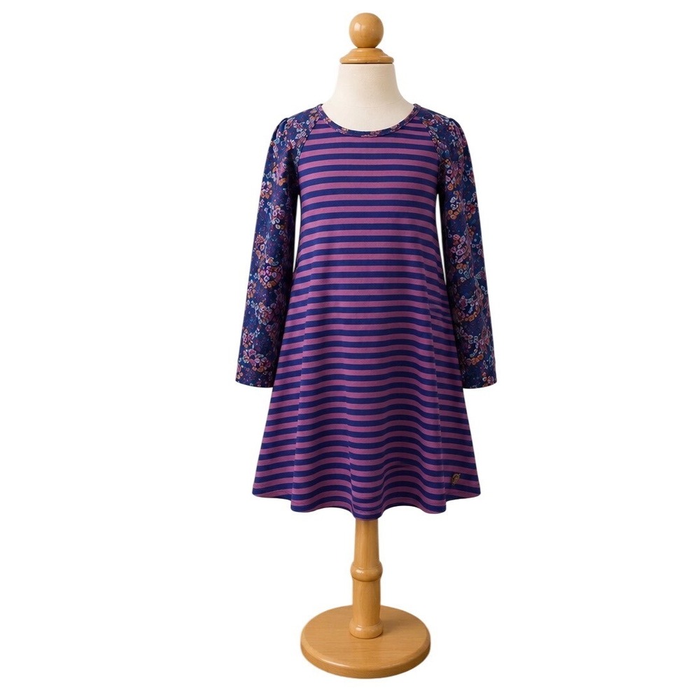 Matilda Jane 435 Long Sleeve Dress Kids Sz 16 Blue Pink Excellent Striped Floral